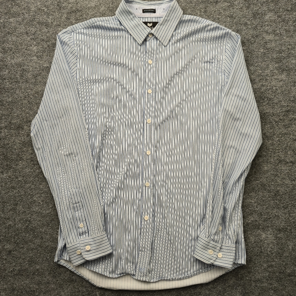 Buttercloth L Slim Fit Icy Cotton Blue‎ Stripe Knit Dress Shirt Stretch
